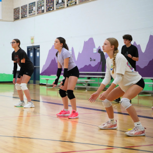 three volleyball players in ready position baseball catcher for Boys & Girls Clubs of Whatcom County
